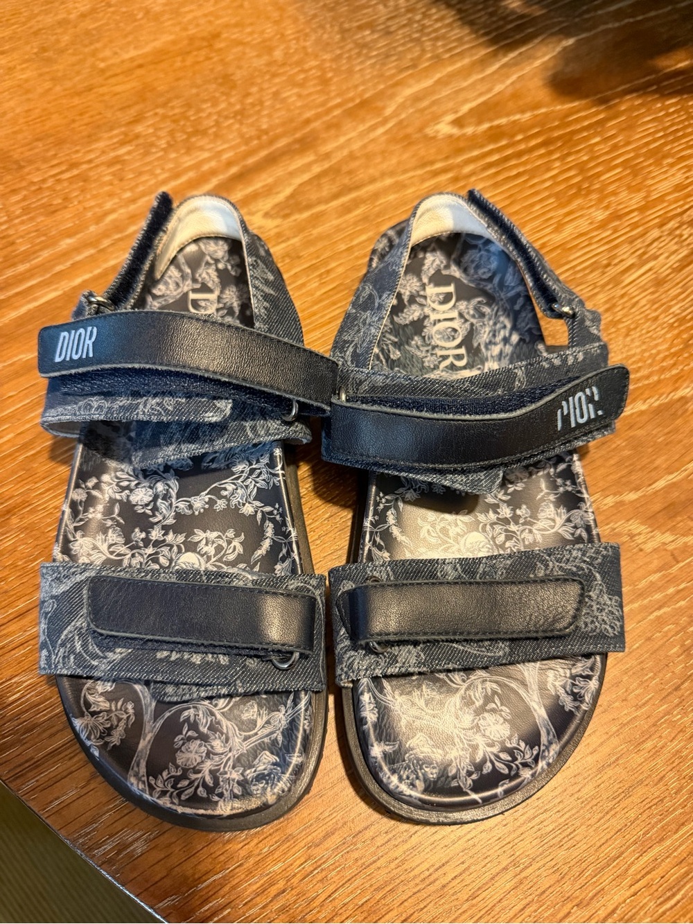 Dior Kids Black Floral-Print Leather & Canvas Sandals